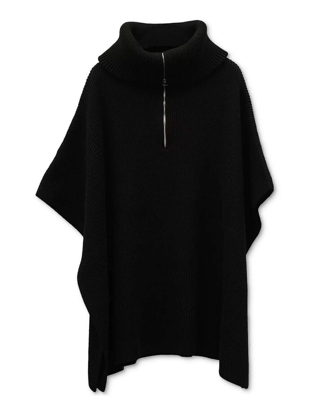 MICHAEL KORS Womens Rib Knit Zip Cowl Neck Heavyweight Poncho Black One Size NEW